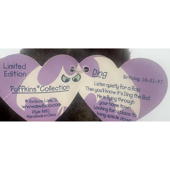 Vintage SWIBCO PUFFKINS Plush Toy with Tags-DING The BAT-Limited Edition - Picture 8 of 8